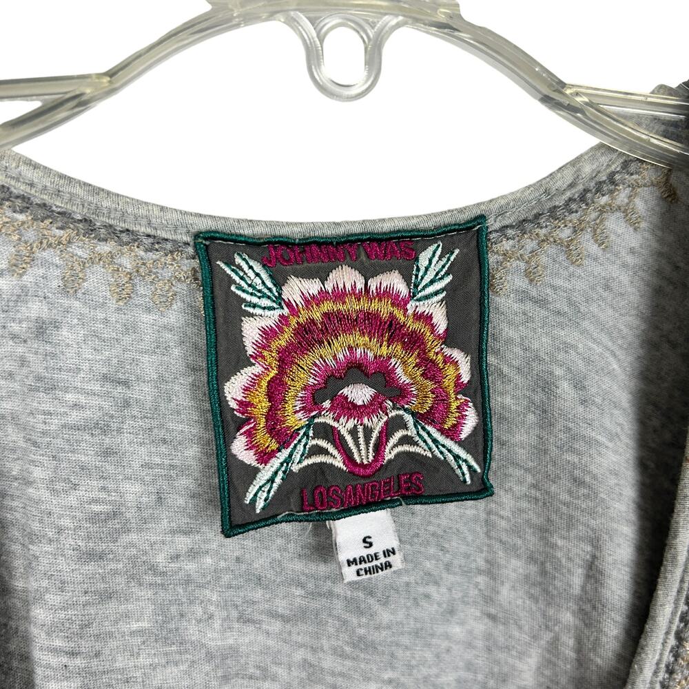 Johnny Was Grey Floral Embroidered Tunic V Neck Boho Top S - Picture 4 of 5